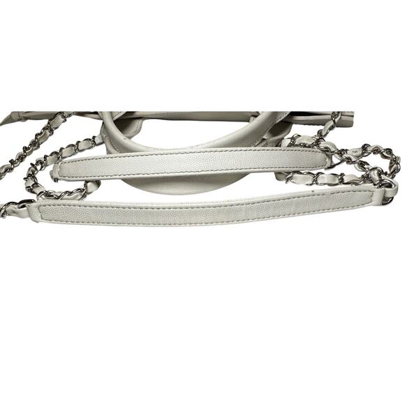 CHANEL Deauville Ivory Caviar Leather Studded GM Large Chain Shopping Tote SHW - Picture 10 of 11